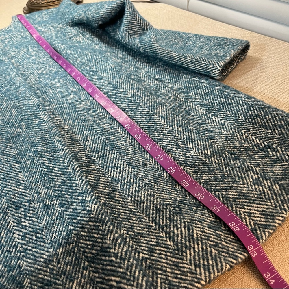 Boden Wool Alpaca Herringbone Coat Teal Blue Collarless Raglan Sleeve Size 8P - Picture 12 of 13